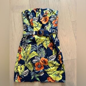 French Connection Strapless Dress with Bold Floral Design